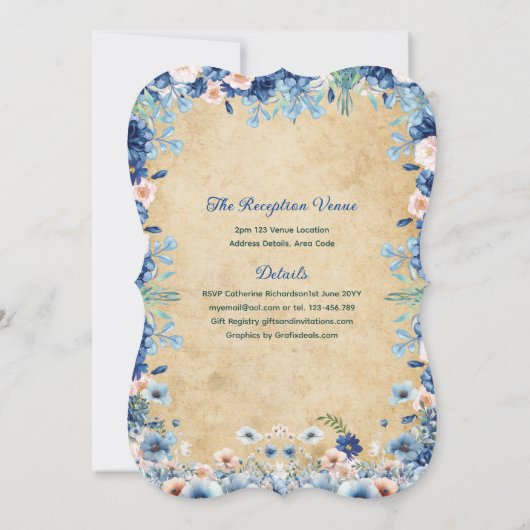 Navy Blue Quinceanera Jurk Bloemen Rozen Kaart (Achterkant)