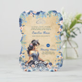 Navy Blue Quinceanera Jurk Bloemen Rozen Kaart (Staand voorkant)