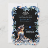 Navy Blue Quinceanera Jurk Bloemen Rozen Kaart (Voorkant)
