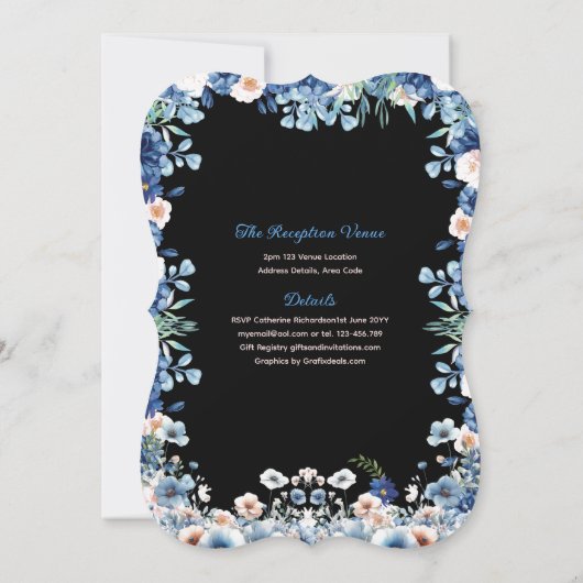 Navy Blue Quinceanera Jurk Bloemen Rozen Kaart (Achterkant)