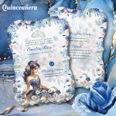 Navy Blue Quinceanera Jurk Bloemen Rozen Kaart