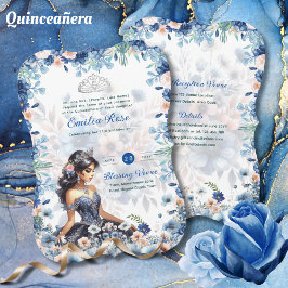 Navy Blue Quinceanera Jurk Bloemen Rozen Kaart