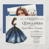 Navy Blue Quinceañera Kaart (Voorkant / Achterkant)