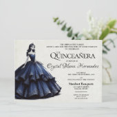 Navy Blue Quinceañera Kaart (Staand voorkant)