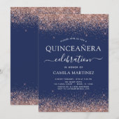 Navy Blue Quinceanera Roos Gold Blush Pink Kaart (Voorkant / Achterkant)