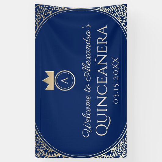 Navy Blue Quinceanera Spandoek (Verticaal)