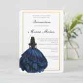 Navy blue quinceañera uitnodiging (Staand voorkant)
