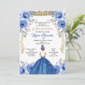 Navy Blue Quinceanera Uitnodiging (Staand voorkant)