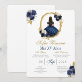 Navy blue Quinceanera Uitnodiging (Voorkant / Achterkant)