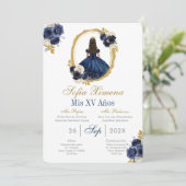 Navy blue Quinceanera Uitnodiging (Staand voorkant)