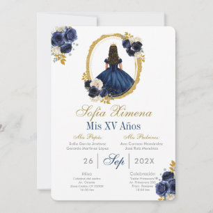 Navy blue Quinceanera Uitnodiging