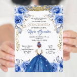 Navy Blue Quinceanera Uitnodiging<br><div class="desc">Navy Blue Flowers Gold Quinceanera Invitation Mis Quince Anos,  15e verjaardag,  Navy Quinceanera Invitation,  Blue Flowers,  Crown Mis Quince Anos</div>