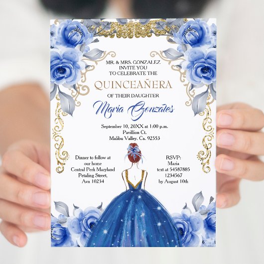 Navy Blue Quinceanera Uitnodiging