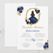 Navy blue Quinceanera Uitnodiging (Voorkant / Achterkant)