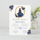 Navy blue Quinceanera Uitnodiging (Staand voorkant)