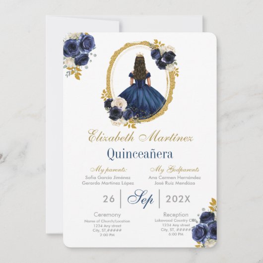 Navy blue Quinceanera Uitnodiging (Voorkant)