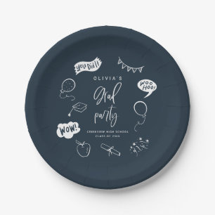Navy Blue Quirky Afstudeerder Icons Afstudeerfeest Papieren Bordje