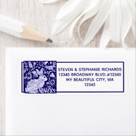 Navy Blue Rabbit Bunny Bird Dedham Delft Etiket