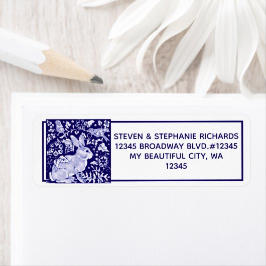 Navy Blue Rabbit Bunny Bird Dedham Delft Etiket (Insitu)