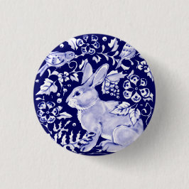 Navy Blue Rabbit Bunny Bird Dedham Delft Ronde Button 3,2 Cm