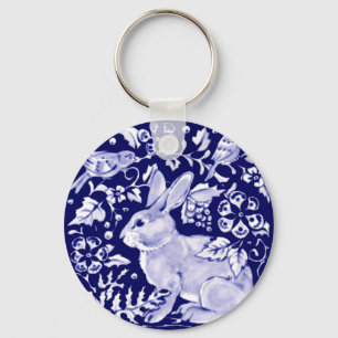 Navy Blue Rabbit Bunny Bird Dedham Delft Sleutelhanger