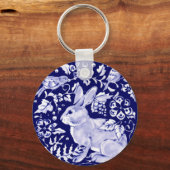 Navy Blue Rabbit Bunny Bird Dedham Delft Sleutelhanger (Voorkant)