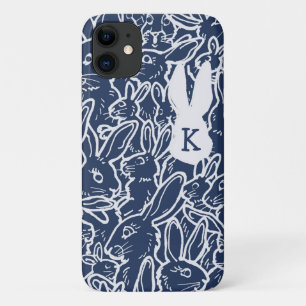 Navy Blue Rabbit Bunny Drawing Modern Monogram Fun Case-Mate iPhone Case