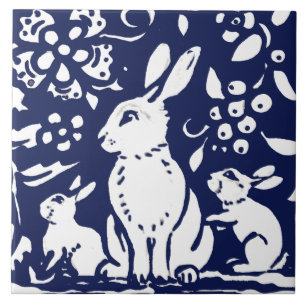 Navy Blue Rabbit Bunny Leaf Woodland Animal Trivet Tegeltje