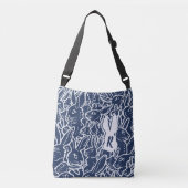 Navy Blue Rabbit Doodle Pattern Monogram  Crossbody Tas (Voorkant)