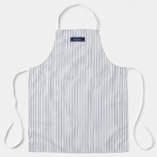 Navy Blue Railroad Stripe Bistro Foodie Schort (Voorkant)