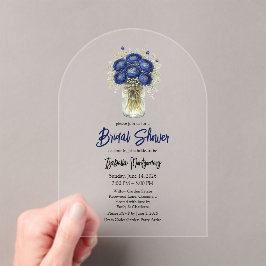 Navy Blue Ranunculus Mason Jar Bridal Shower Acryl Uitnodigingen