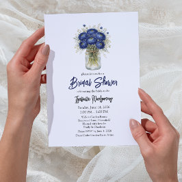 Navy Blue Ranunculus Mason Jar Bridal Shower Kaart