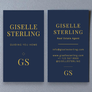 Navy Blue Real Estate Agent Minimalist Monogram Visitekaartje