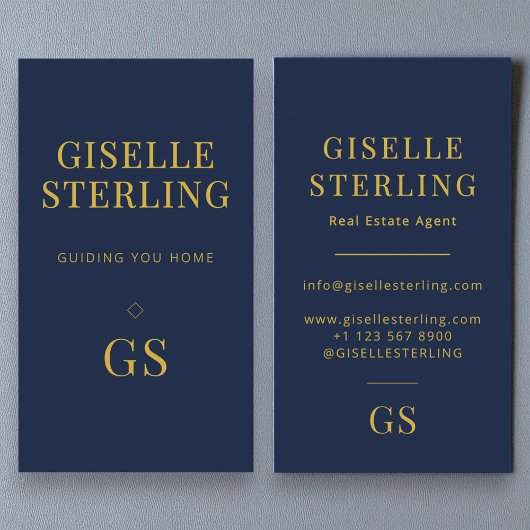 Navy Blue Real Estate Agent Minimalist Monogram Visitekaartje
