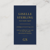 Navy Blue Real Estate Agent Minimalist Monogram Visitekaartje (Achterkant)
