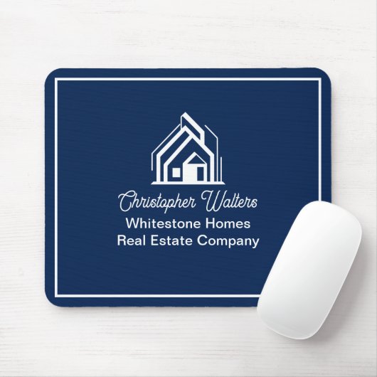 Navy Blue Real Estate Company Personalized Realtor Muismat (Met muis)