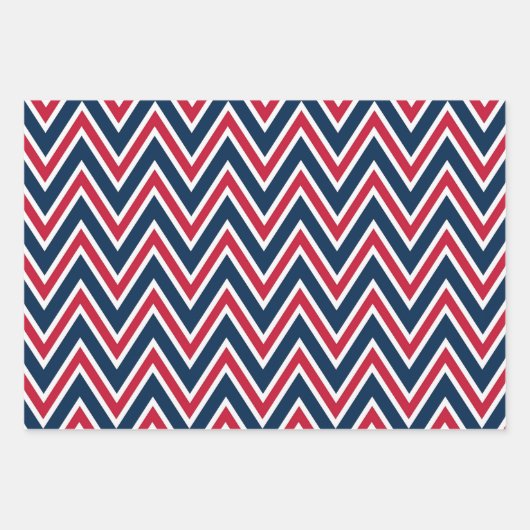 Navy Blue, Red, and White Chevron & Stripe Pattern Inpakpapier Vel (Voorkant)