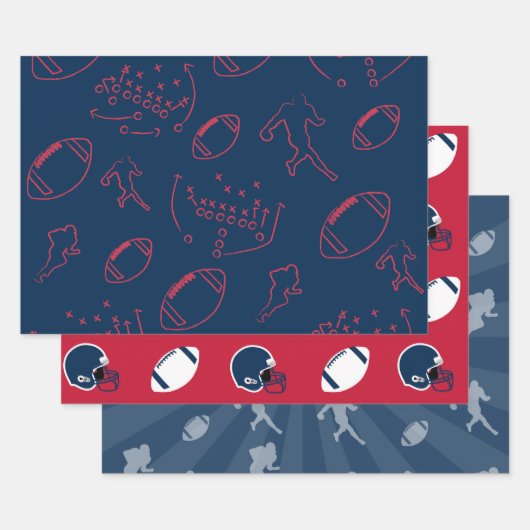 Navy Blue, Red, and White Football Patterns Inpakpapier Vel (Set)