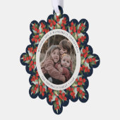 Navy Blue Red Berries+Greenery Christmas Paper Ornament Kaart (Links)