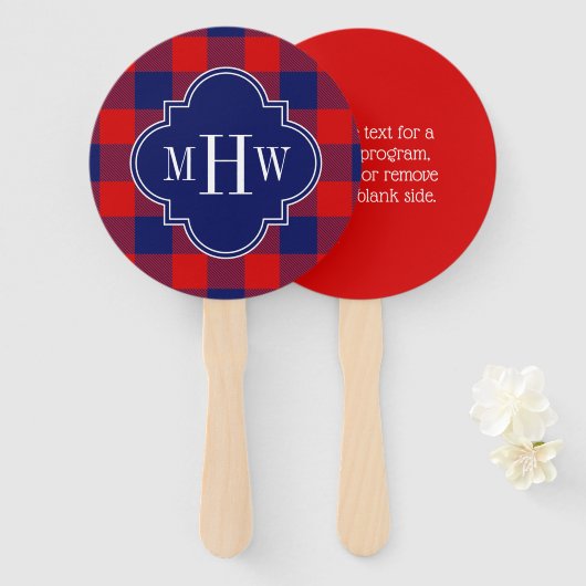 Navy Blue Red Buffalo Pset DIY BG 3I Monogram Handwaaier (Voorkant en achterkant)