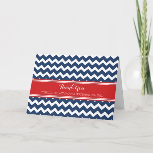 Navy Blue Red Chevrons Baby shower bedankkaart (Voorkant)