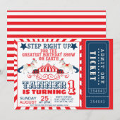 Navy Blue Red Circus Ticket Circus Tent Birthday Kaart (Voorkant / Achterkant)