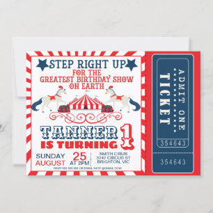 Navy Blue Red Circus Ticket Circus Tent Birthday Kaart