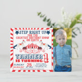 Navy Blue Red Circus Ticket Foto van Birthday Kaart (Staand voorkant)