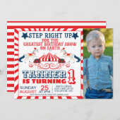 Navy Blue Red Circus Ticket Foto van Birthday Kaart (Voorkant / Achterkant)