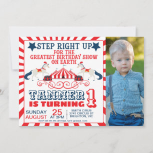 Navy Blue Red Circus Ticket Foto van Birthday Kaart