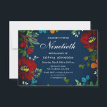 Navy Blue Red Colorful Flowers 90th Birthday Kaart<br><div class="desc">Navy Blue Red Colorful Flowers 90th Birthday Design met dank aan www.createthecut.com</div>