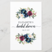 Navy Blue Red Floral Waterverf Vrijgezellenfeest (Achterkant)