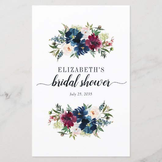 Navy Blue Red Floral Waterverf Vrijgezellenfeest (Achterkant)