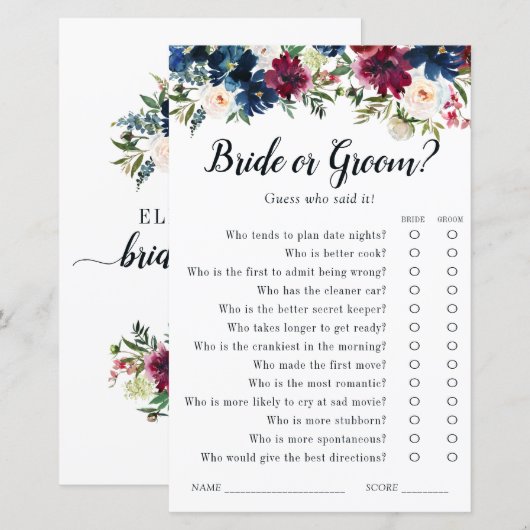 Navy Blue Red Floral Waterverf Vrijgezellenfeest (Voorkant / Achterkant)